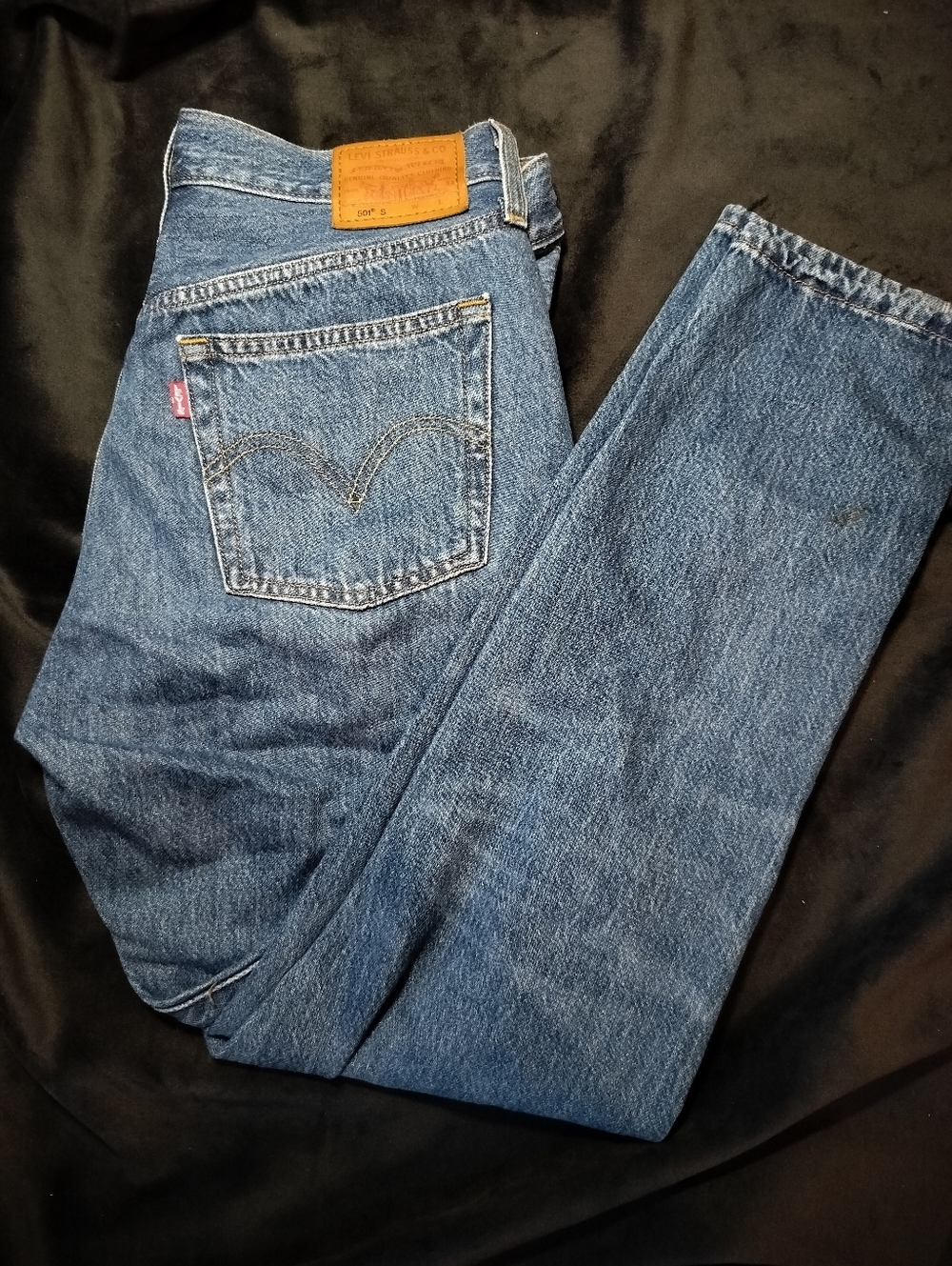 Big E Levi's 501 Medium Wash High Rise Skinny Jeans W Rips, Button Fly - 27x28